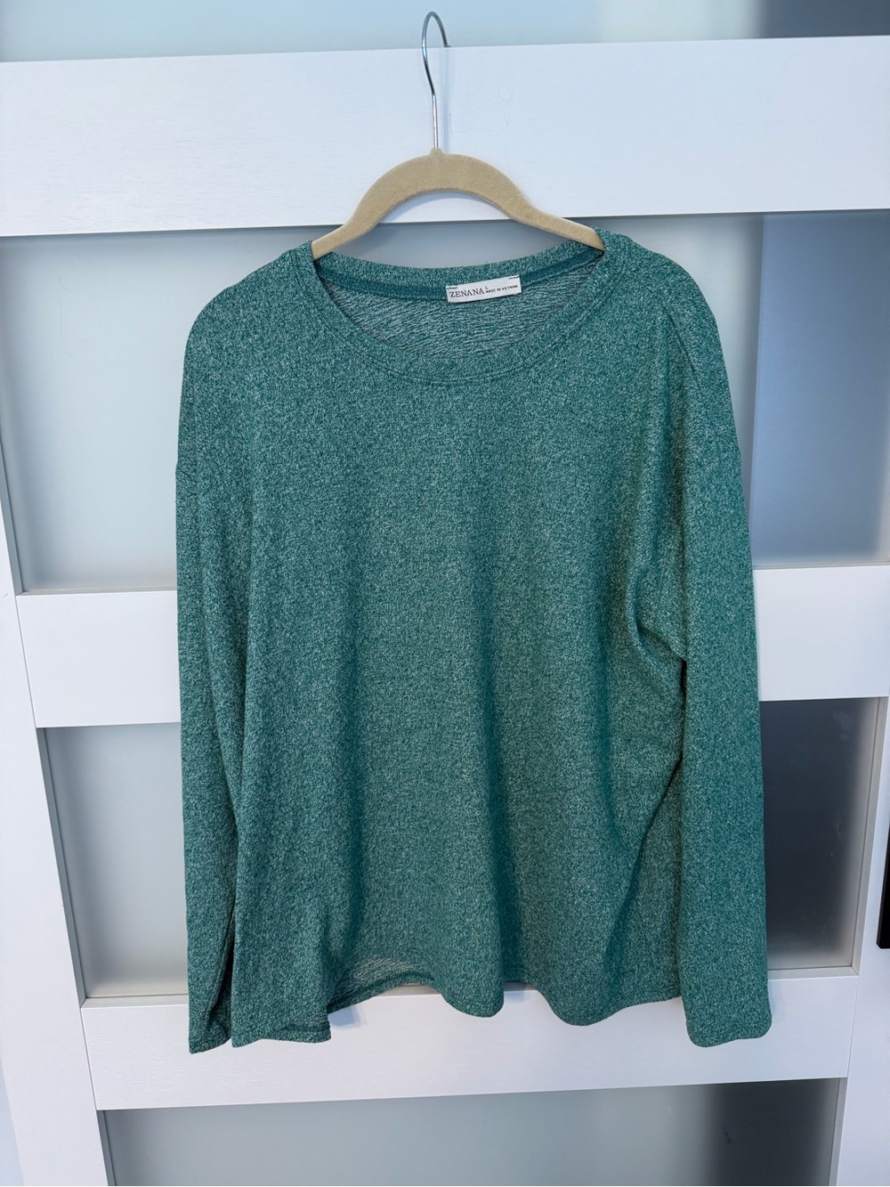 Zenana Outfitters Heathered Teal Green Crewneck Sweater
